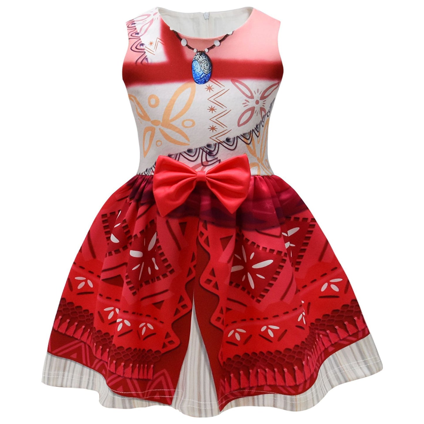 New Moanna Dress with Bow Girls Moanna Birthday Princess Dress up Outfit Zipper Closure